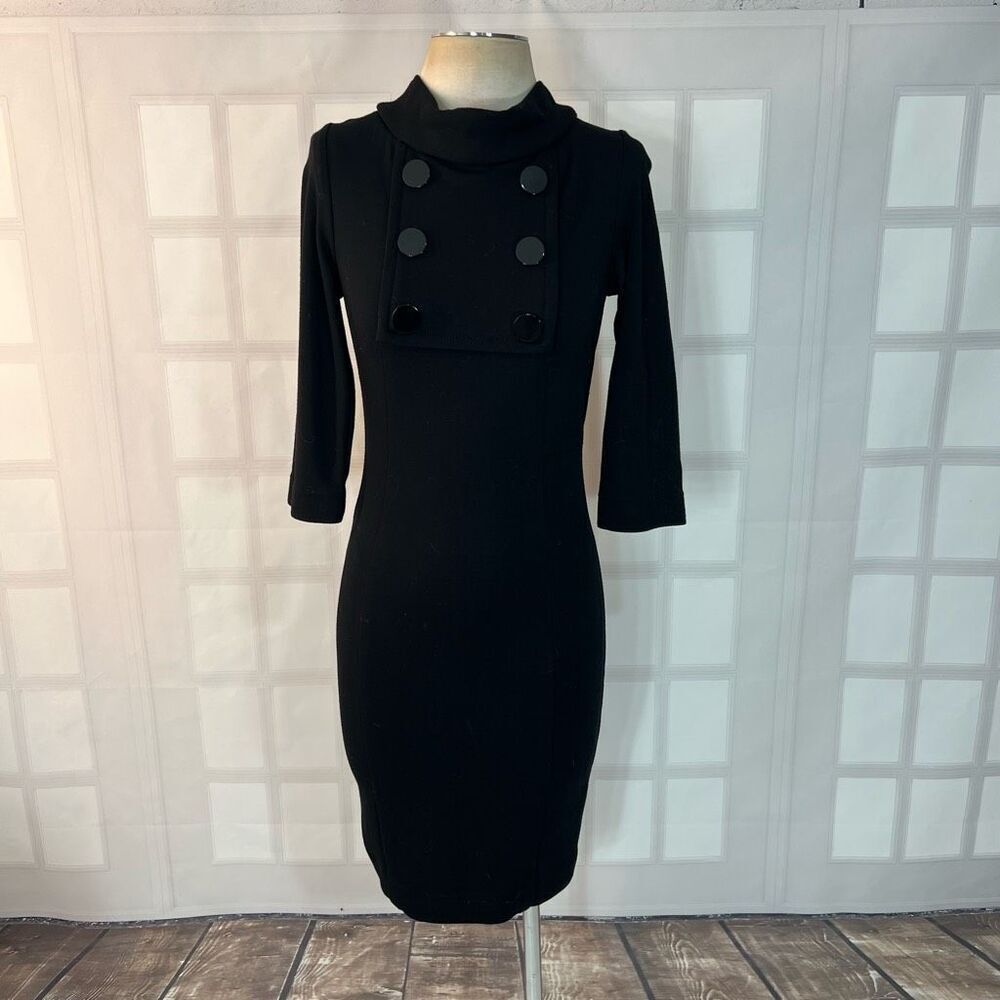 🔥🔥5 for $25🔥🔥 Kenzie Black High Neck 3/4 Sleeve Button Detail Bodycon Dress